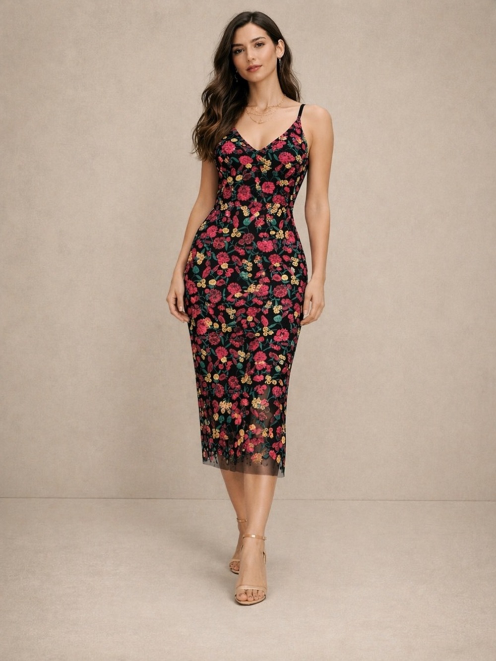 NWT Dress the Population Embroidered Lace Midi Dress-Wedding Guest Size S